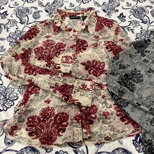Lot of 2 NY&Co. sheer button down pattern tops sz XL